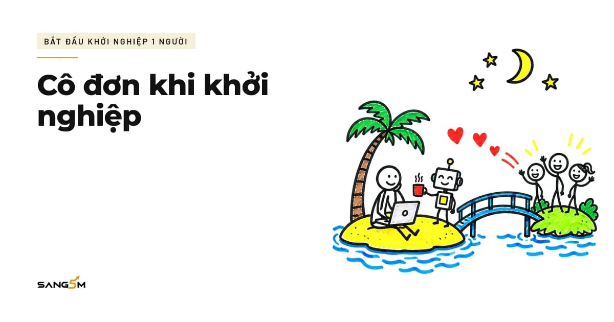 Người ngồi một mình trên đảo nhỏ cùng trợ lý AI, cây cầu nối sang nhóm bạn đang vẫy tay