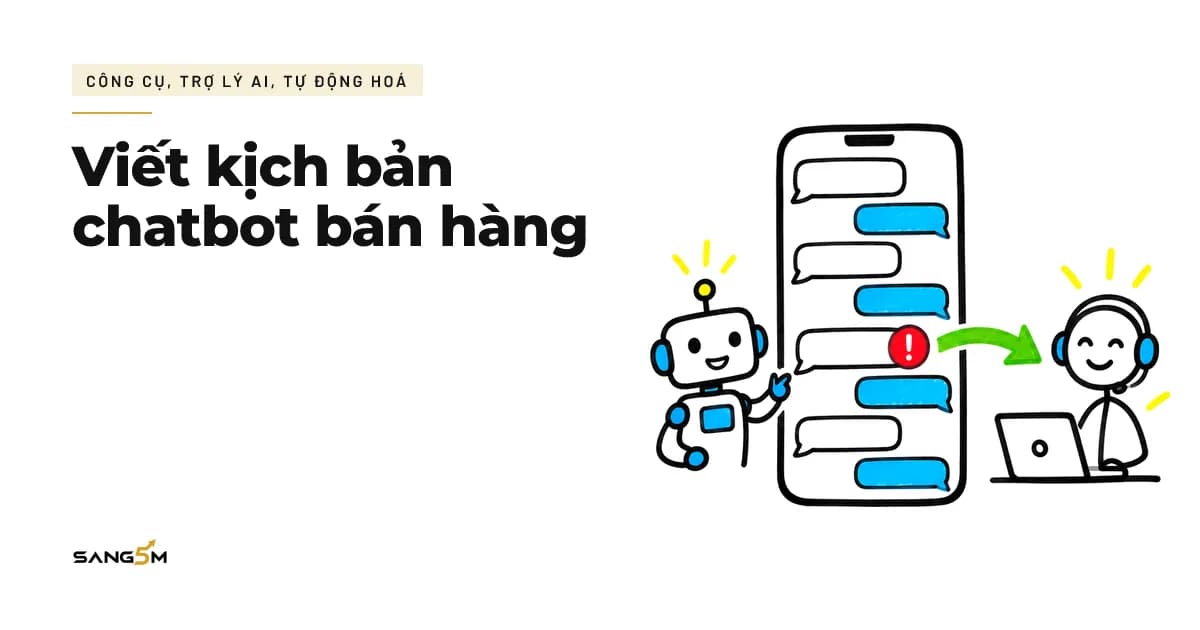 Trợ lý AI đứng cạnh khung tin nhắn trên điện thoại, chấm đỏ báo chuyển sang người đeo tai nghe bên máy tính