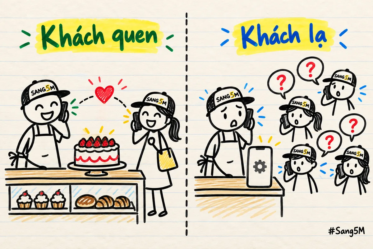 Tiệm bánh nhắn khách quen bằng Zalo cá nhân, còn khi nhiều khách lạ hỏi giống nhau thì nghĩ tới tài khoản doanh nghiệp.