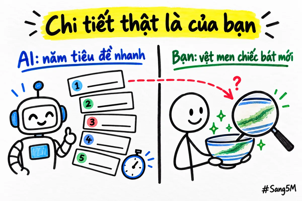 AI gợi được năm tiêu đề trong vài giây nhưng không biết vệt men đẹp của chiếc bát mới ra lò.