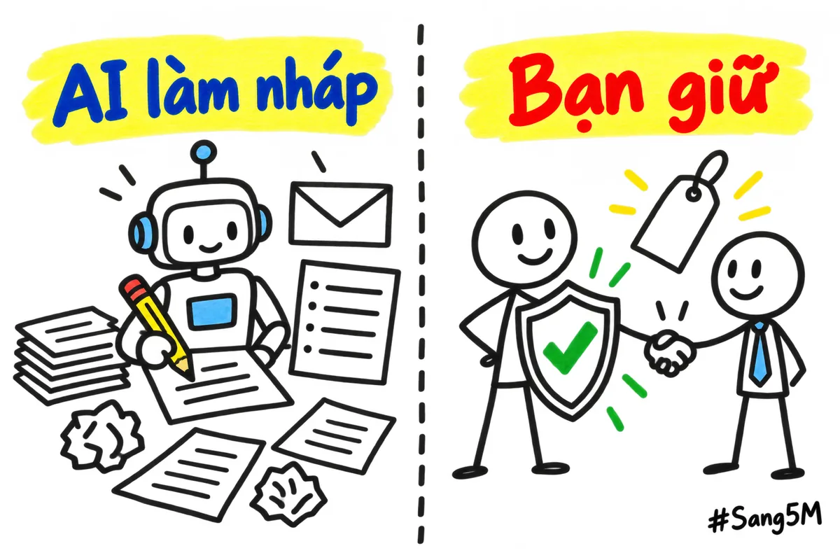 AI làm nháp mô tả, dàn ý, thư giao hàng, còn bạn giữ nội dung đúng, giá và lời hứa.