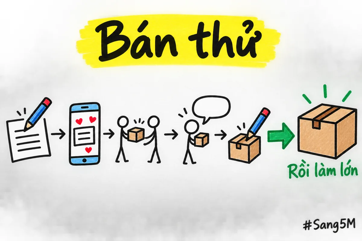 Năm bước bán thử bản nhỏ trước, nghe góp ý rồi mới làm bản đầy đủ.