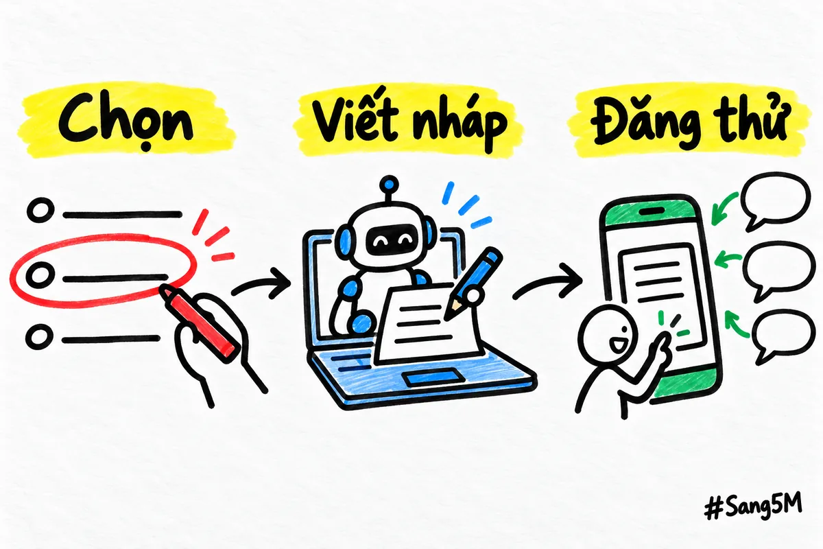 Ba việc trong tuần: chọn việc hay được hỏi, nhờ AI viết nháp rồi sửa, đăng thử và ghi lại ai hỏi.