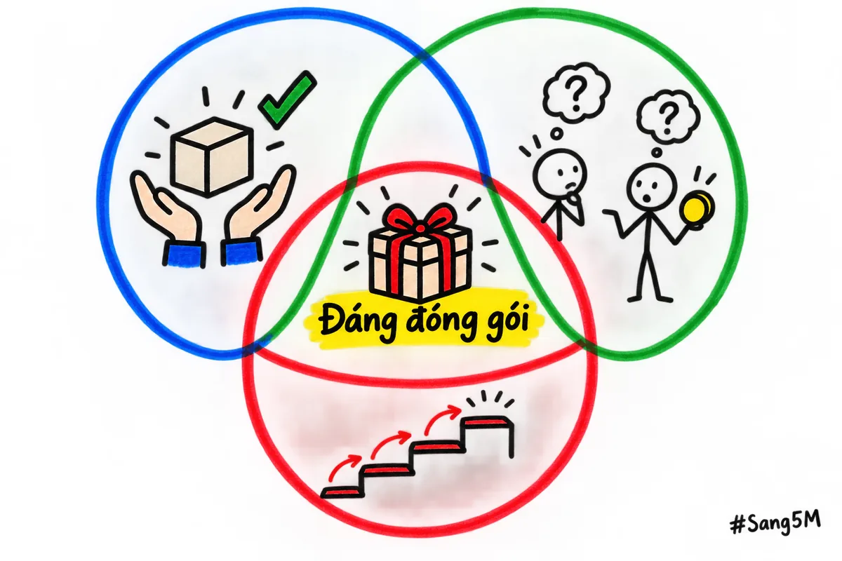 Kinh nghiệm đáng đóng gói nằm ở chỗ giao nhau của ba vòng: bạn làm được, người khác cần, kể được từng bước.