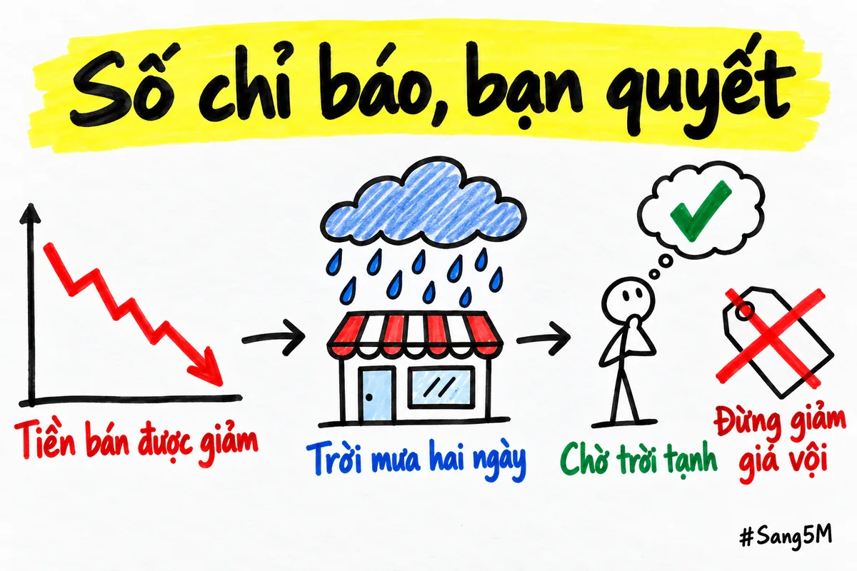 Số giảm hai ngày vì trời mưa: người đọc số hiểu lý do và chờ, không giảm giá vội.
