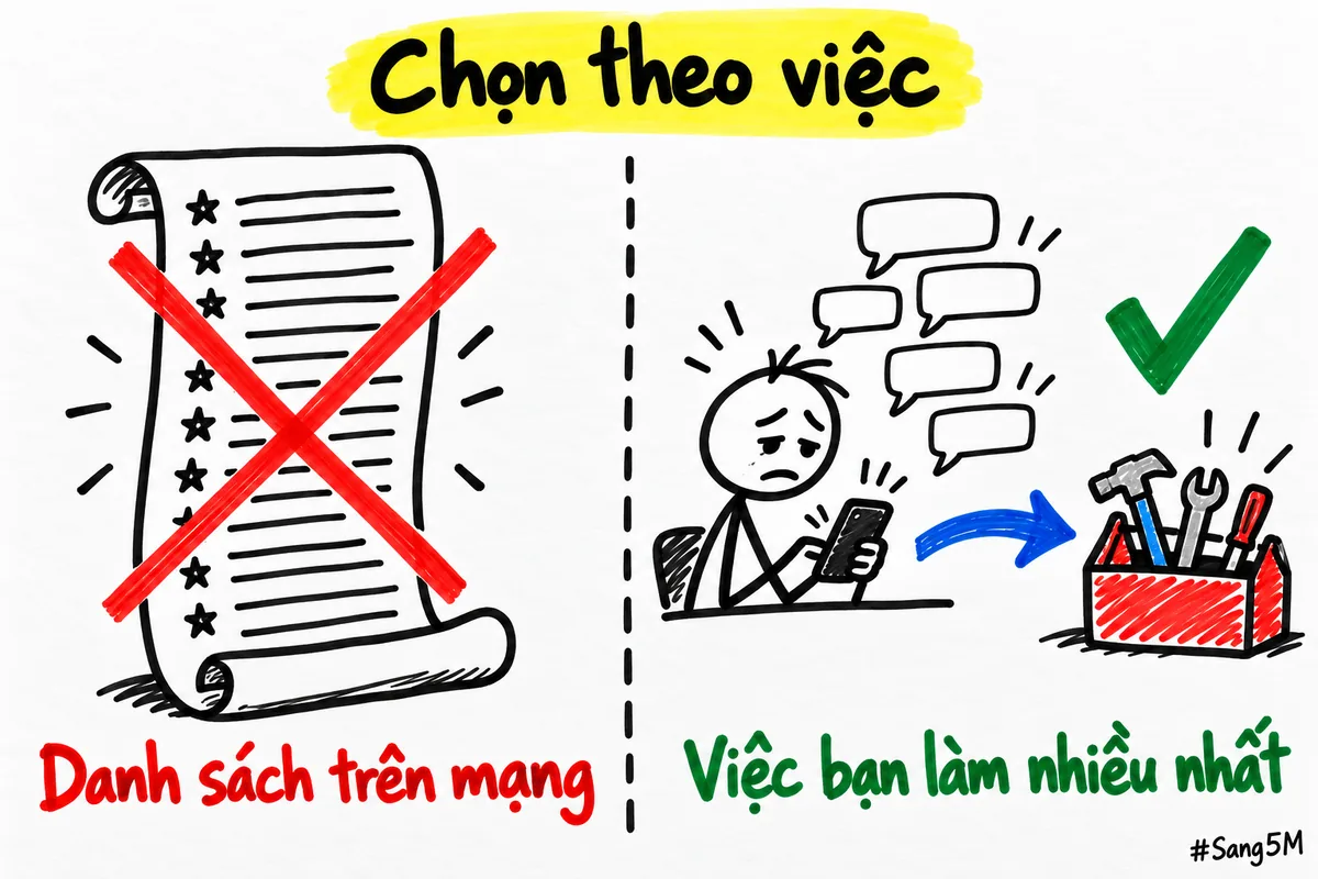 Chọn công cụ theo việc bạn làm nhiều nhất, không theo danh sách xếp hạng trên mạng.