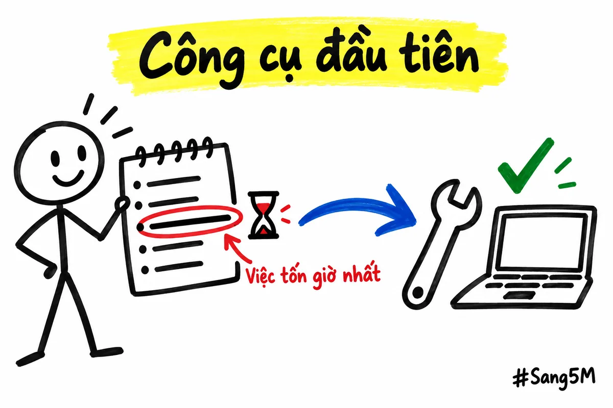 Khoanh việc tốn giờ nhất trong tuần rồi chọn công cụ đầu tiên cho đúng việc đó.