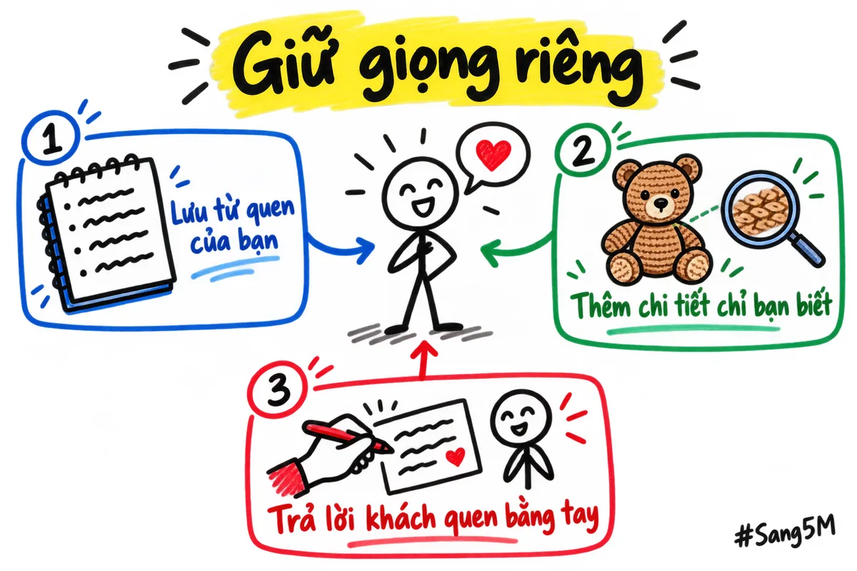 Ba cách giữ giọng riêng khi dùng AI bán hàng để khách không thấy máy móc.