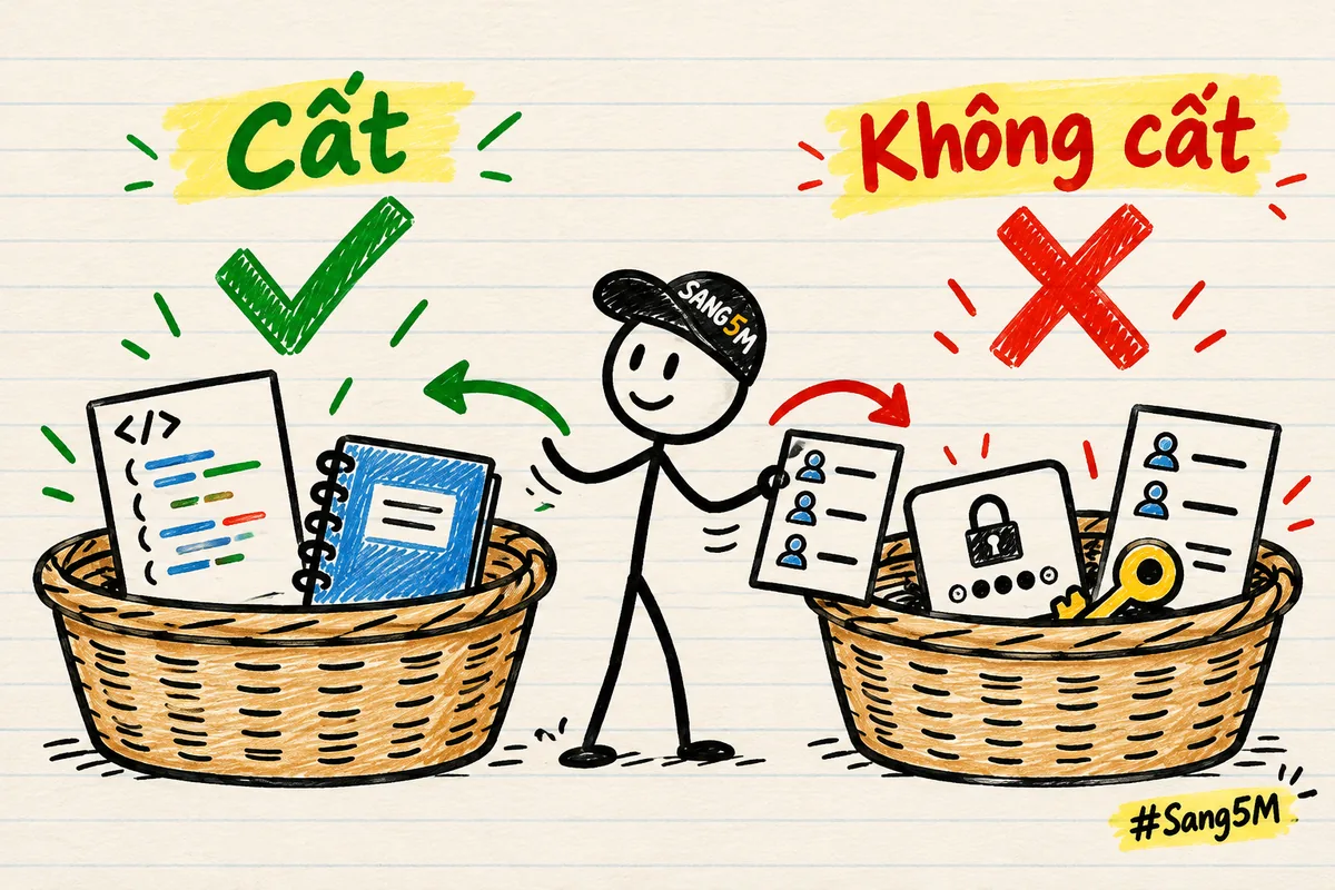Hai giỏ ghi cất và không cất, giỏ cất có mã và hướng dẫn, giỏ không cất có mật khẩu và danh sách khách.