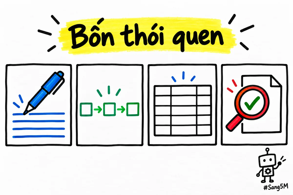Bốn thói quen trước khi học agent: viết lời dặn rõ, chia bước, giữ dữ liệu gọn và kiểm kết quả.