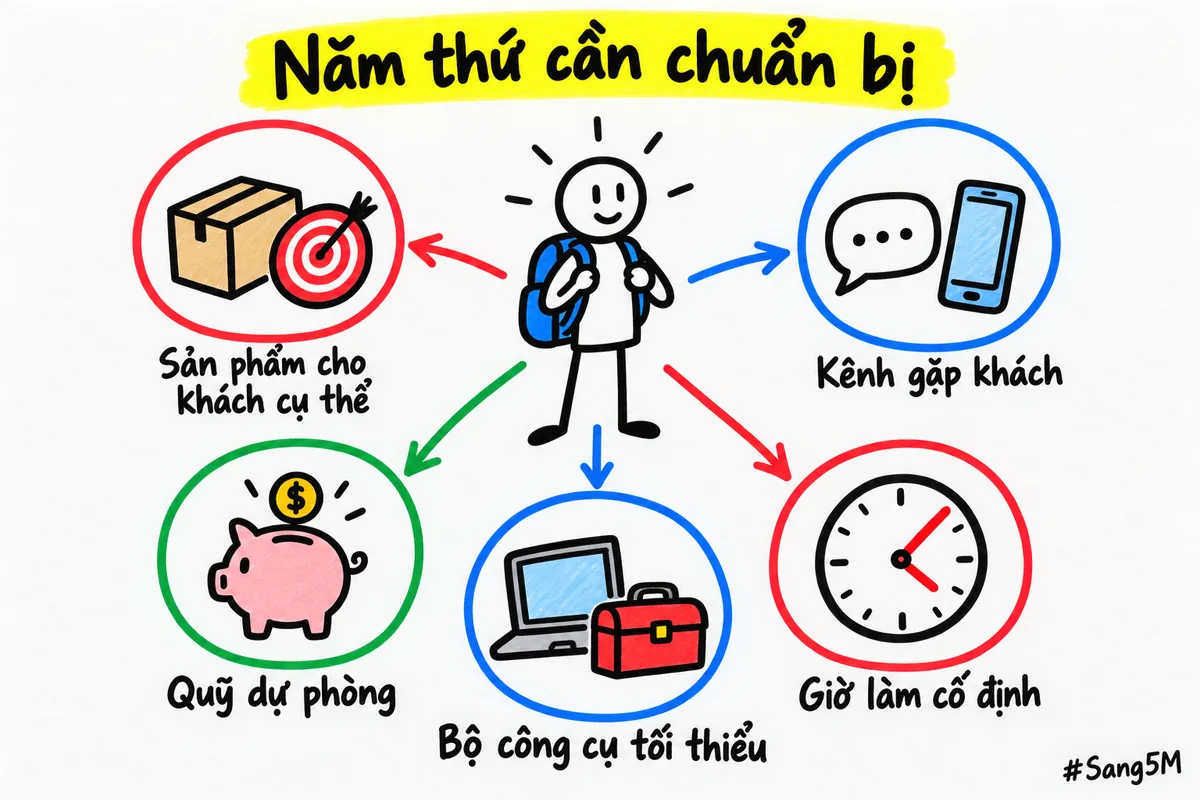 Danh sách năm thứ cần chuẩn bị khi khởi nghiệp một mình, từ sản phẩm đến giờ làm cố định.