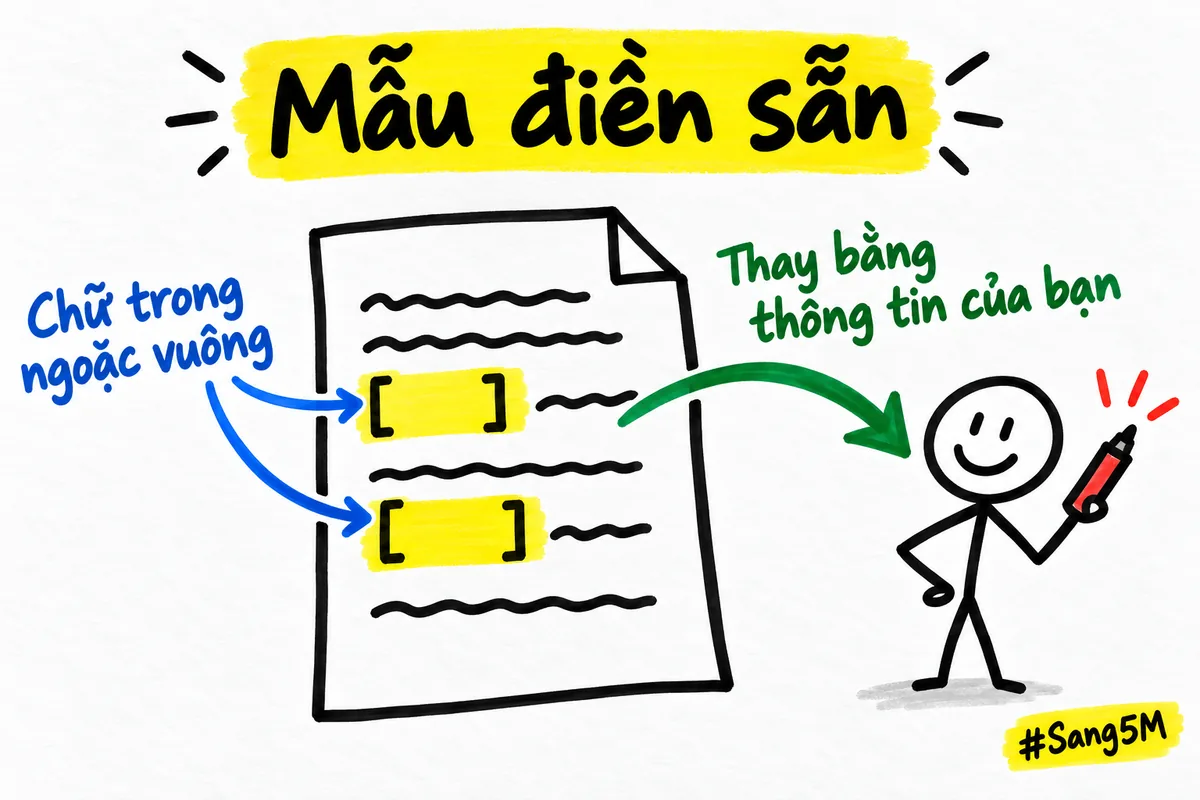 Tờ mẫu có chỗ trống trong ngoặc vuông để người bán điền thông tin cửa hàng của mình.