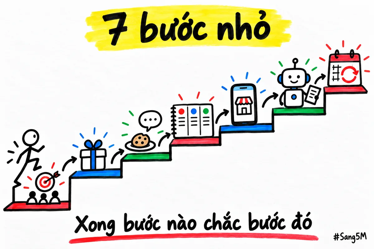Bảy bậc thang đi lên theo thứ tự, từ chọn khách đến giữ nhịp mỗi tuần.