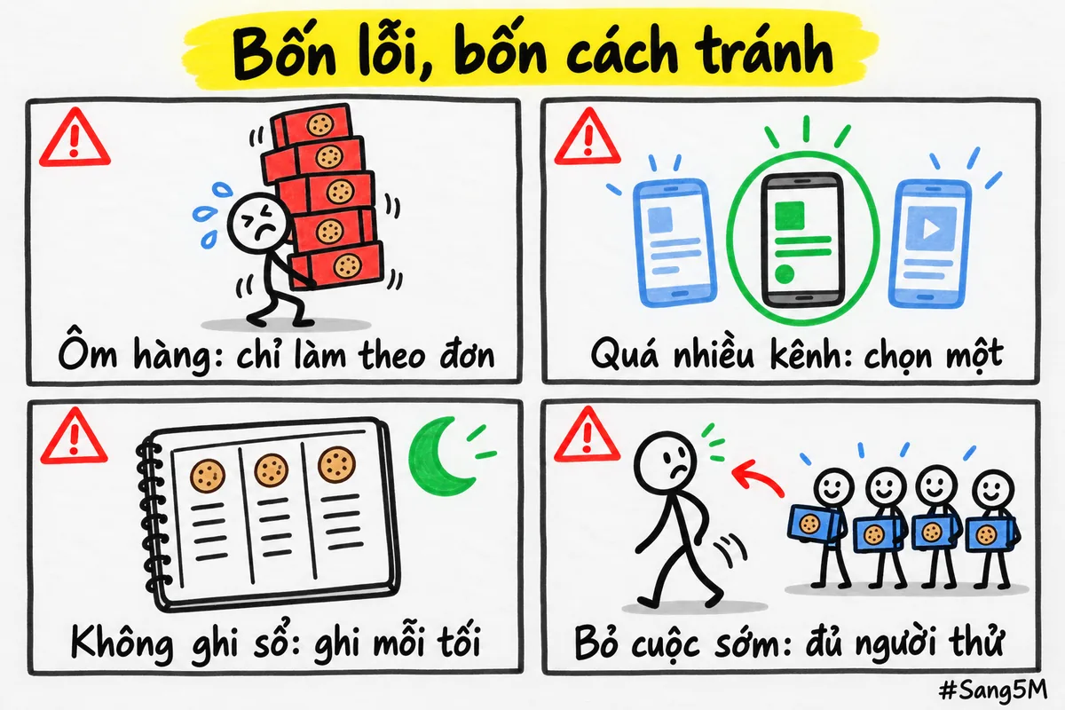 Bốn lỗi người mới nên tránh, mỗi lỗi đi kèm một cách tránh đơn giản.