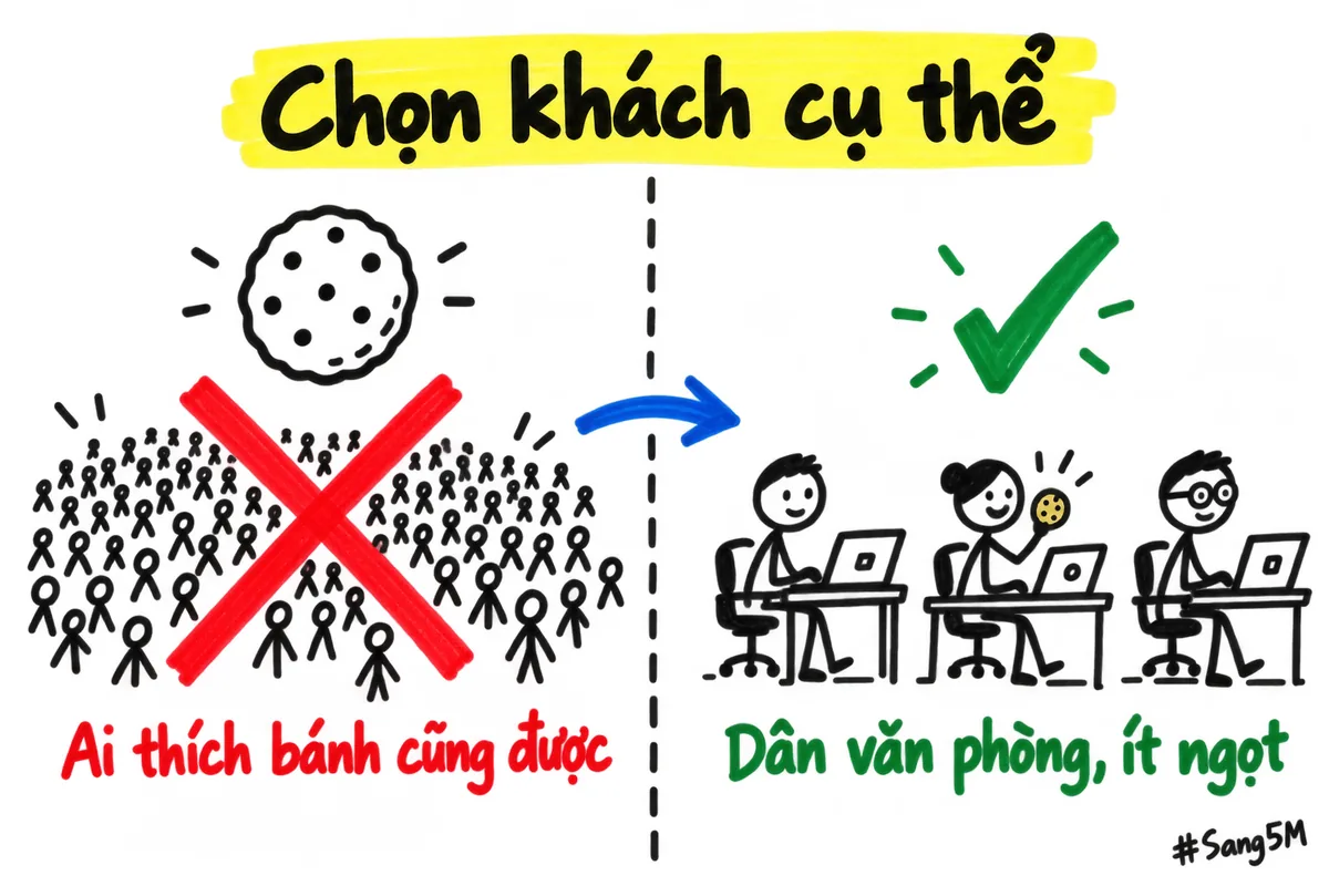 Kinh doanh cho người mới bắt đầu: chọn nhóm khách cụ thể thay vì cả những ai thích bánh.