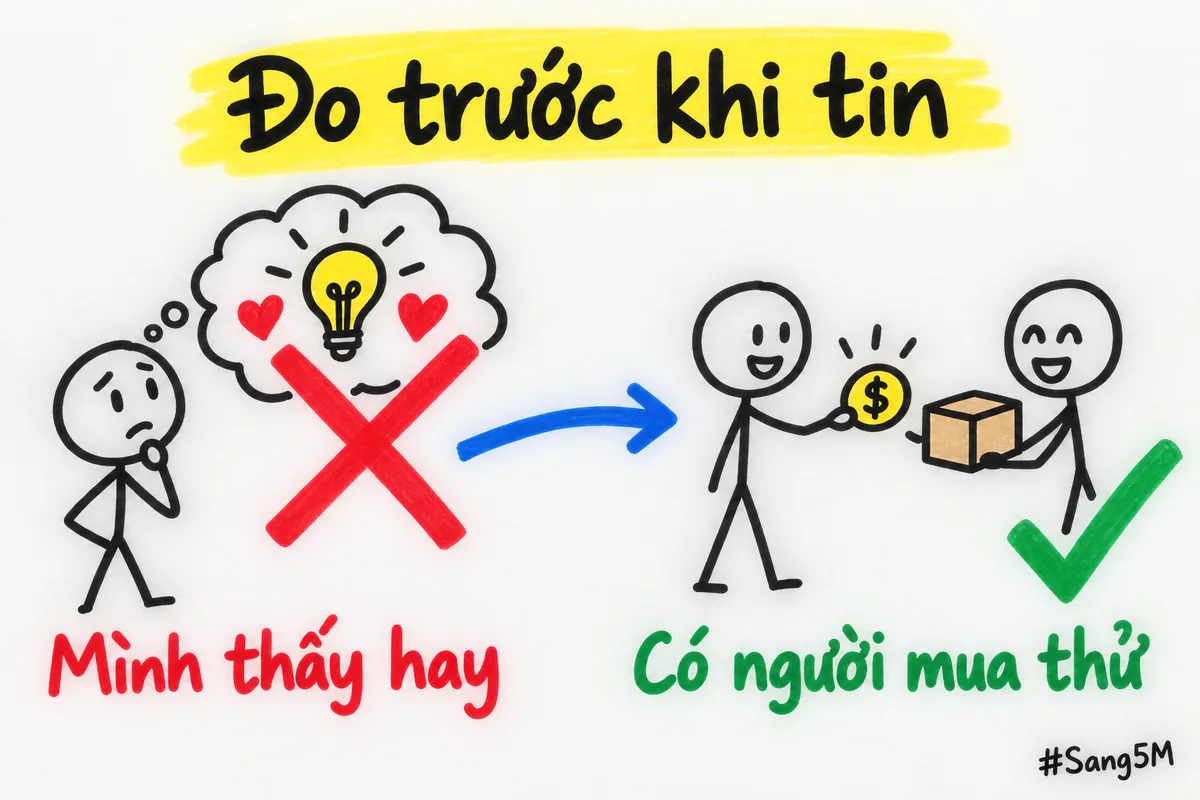 Hai ý đối lập: ý tưởng chỉ mình thấy hay và ý tưởng có người bỏ tiền mua thử.
