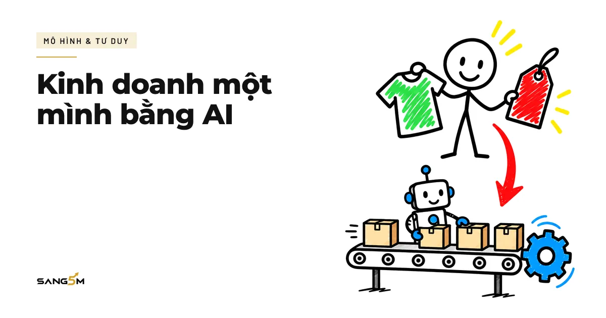 Người chủ shop quyết định giá, bên dưới trợ lý AI chạy băng chuyền chuyển hộp hàng