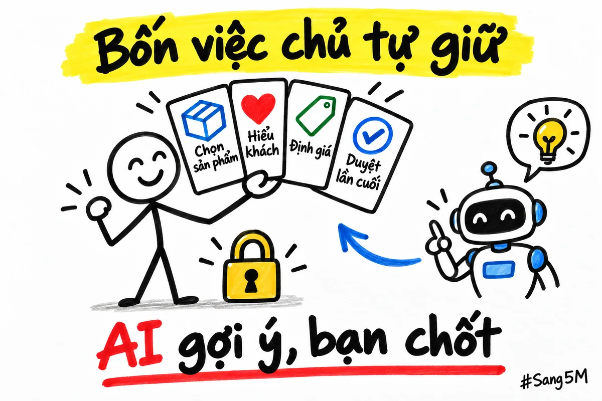 Bốn việc người chủ nên giữ trong tay là chọn sản phẩm, hiểu khách, định giá và duyệt lần cuối.