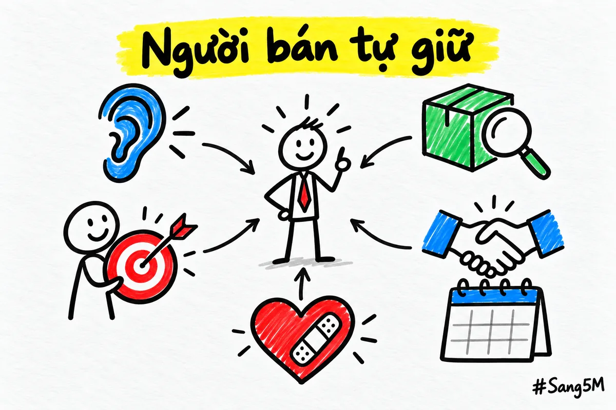 Năm kỹ năng bán hàng online mà người bán tự giữ, từ lắng nghe đến xử lý khi khách không vui.
