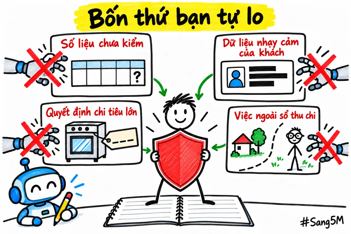 Bốn thứ người chủ tự lo chứ không giao cho trợ lý AI, ghi trong khung đỏ.