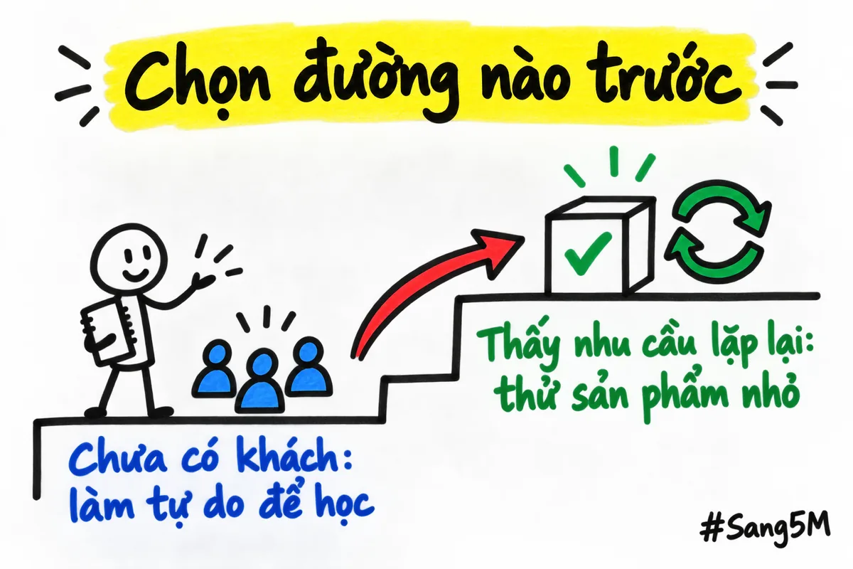 Bậc thang hai nấc: nấc thấp làm tự do để học, nấc cao thử một sản phẩm nhỏ