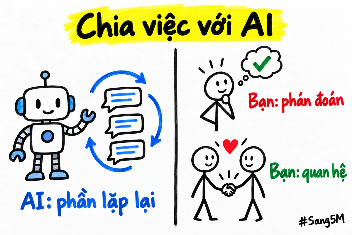 Việc được chia đôi: AI làm phần lặp lại, còn bạn giữ phần phán đoán và quan hệ với khách.