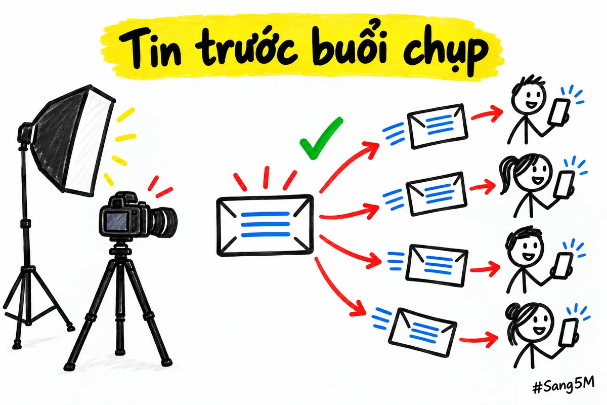 Studio chụp ảnh gửi cùng một tin dặn chuẩn bị trước buổi chụp cho mọi khách đã đặt lịch.