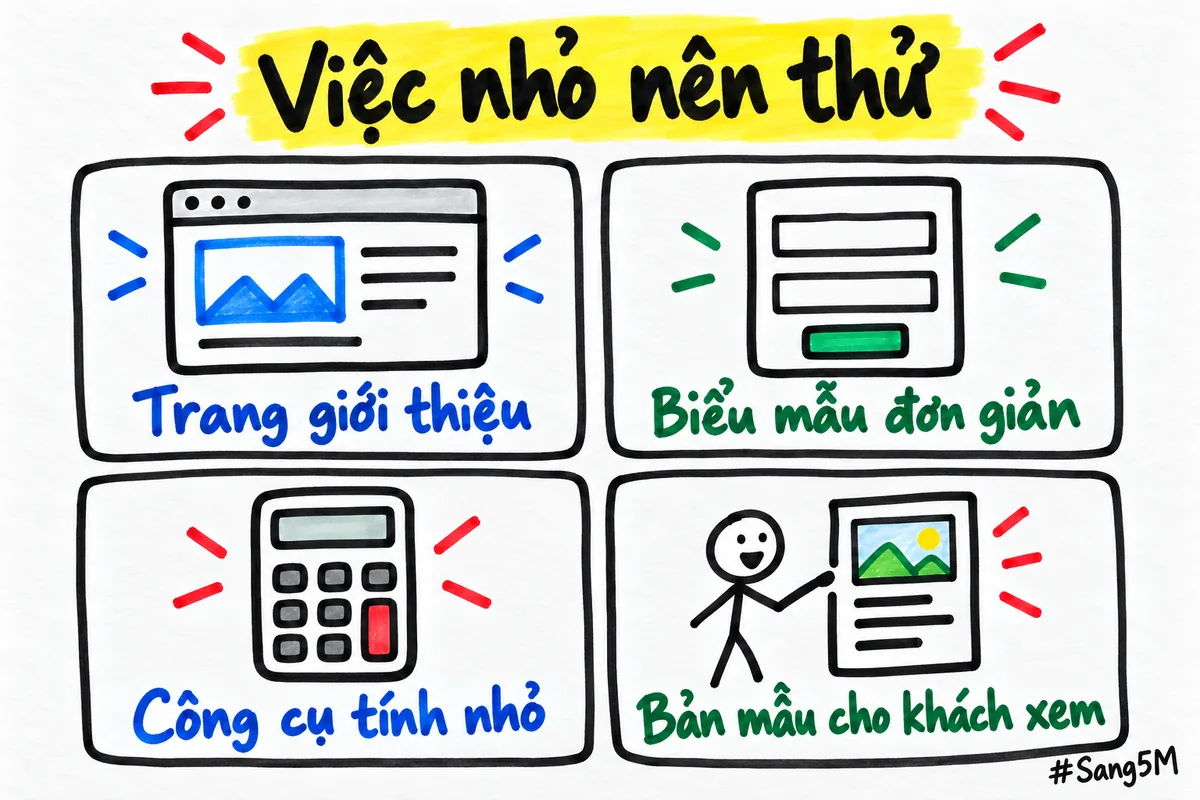 Bốn việc nhỏ hợp để thử đầu tiên, mỗi việc một ô có biểu tượng riêng.